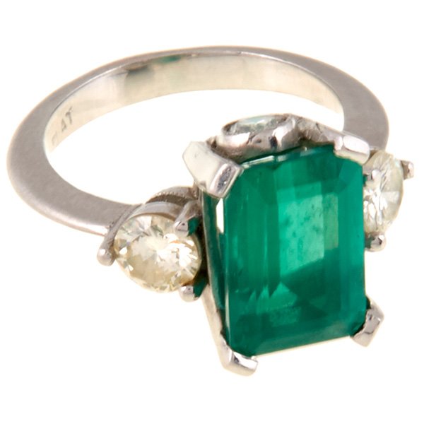 Modern, platinum, diamond and emerald ring, platinum, (1 of 1)