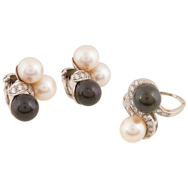 Assembled Demi-Parure, diamond and pearl ring with (1 of 1)