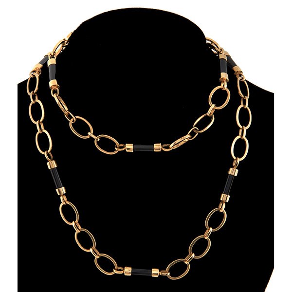 Vintage, gold and onyx necklace, 14K yellow gold, black (1 of 2)