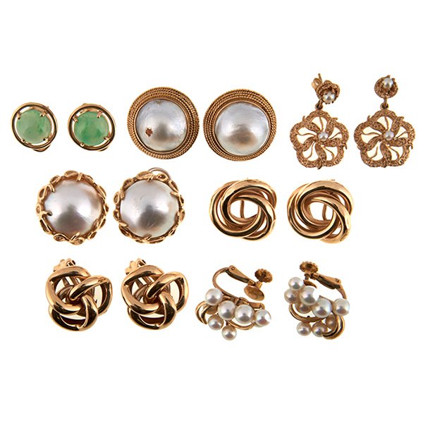 Jewelry Group, earrings and earclips, seven pairs, 14K (1 of 1)