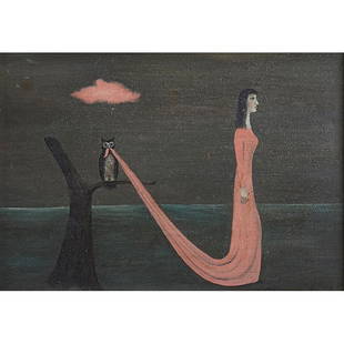 Gertrude Abercrombie, (American, 1909-1977), Trapped,: Gertrude Abercrombie, (American, 1909-1977), Trapped, 1950, oil on board, signed and dated lower right, 5" x 7"