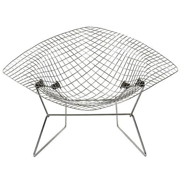Harry Bertoia for Knoll Wide Diamond chair, chrome: Harry Bertoia (1915-1978) for Knoll International, Wide Diamond chair, USA, 1960s, chromed steel, rubber, unsigned, 44"w x 32"d x 27.5"h