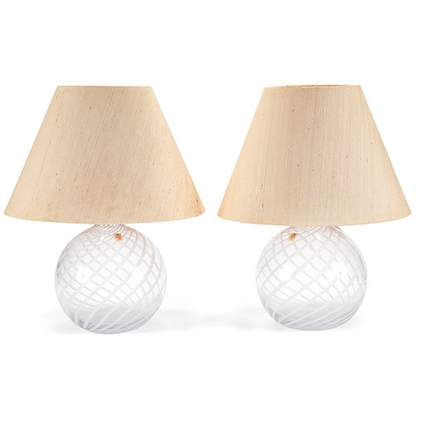 Holmegaard Striped Ball table lamps, pair, signed (1 of 1)