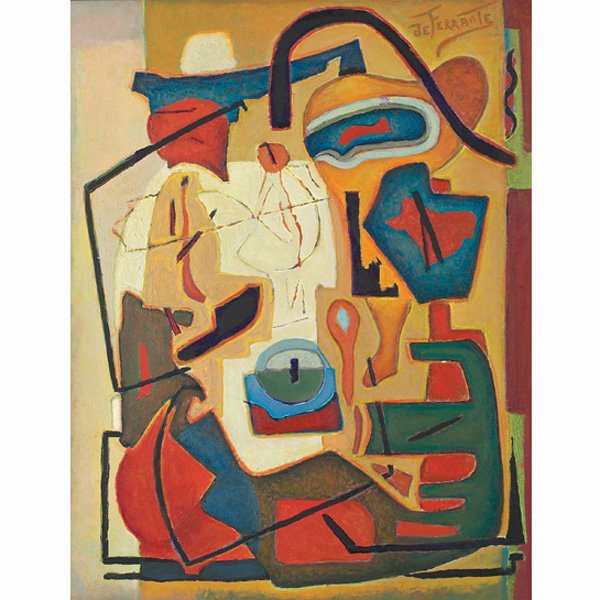 Mario de Ferrante Abstract oil/canvas: Mario de Ferrante (Italian/American, 1898-1992), "Abstract Composition"; oil/canvas, 28" x 22", signed.
