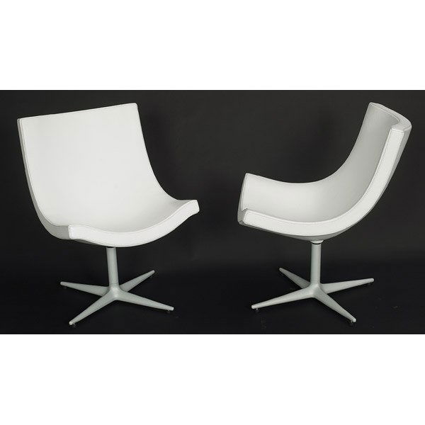 Christophe Pillet Y's chairs, pair: Christophe Pillet Y's chairs, pair, by Cappellini, molded foam seats covered in white leather over metal bases with aluminum finish, 22"w x 24"d x 31.5"h, very good condition