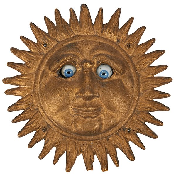 Antique Sun clock pendulum, with bobbing glass eyes: Antique, Sun clock pendulum, with bobbing glass eyes, 4 3/4"dia