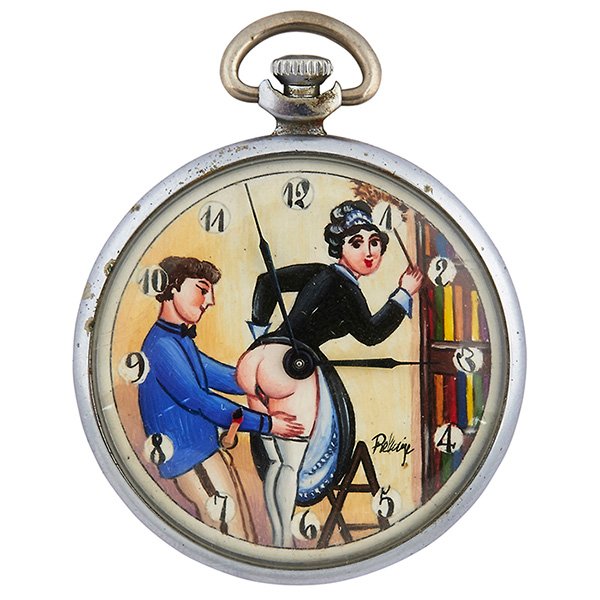 Russian Bellhop and Maid in the Library erotic open: Russian, Bellhop and Maid in the Library erotic open face pocket watch, 1 5/8"dia