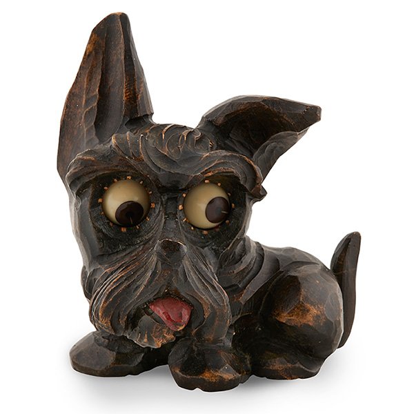 Oswald Uhrenfabrik Scotty dog eye clock: Oswald Uhrenfabrik, Scotty dog eye clock, Germany, wood composite, 5 1/4"w x 3 3/4"w d x 6"h