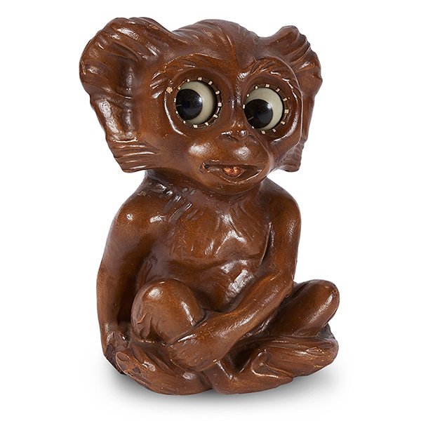 Oswald Uhrenfabrik Monkey rolling eye clock: Oswald Uhrenfabrik, Monkey rolling eye clock, Germany, wood composite, retains original sticker to base, 4 1/2"w x 4"d x 7"h