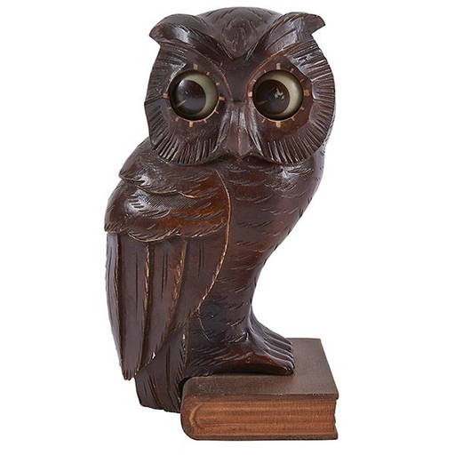 Oswald Uhrenfabrik Owl On Book Rolling Eye Clock