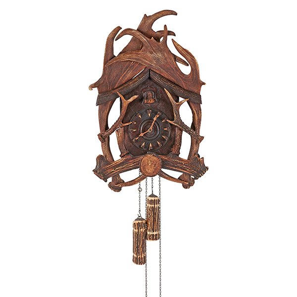 Black Forest Style Antler wall clock: Black Forest Style, Antler wall clock, 14 1/2"w x 10"d x 21"h (without weights)