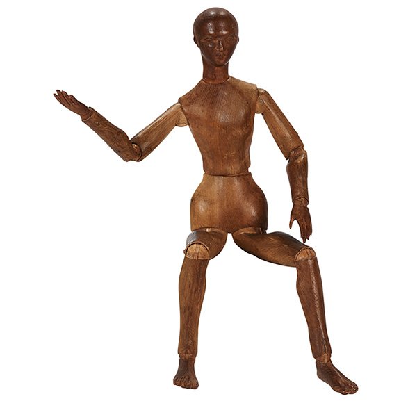 Continental articulated mannequin: Continental, articulated mannequin, wood joint construction, 3 1/2"w x 1 3/4"d x 13 1/4"l