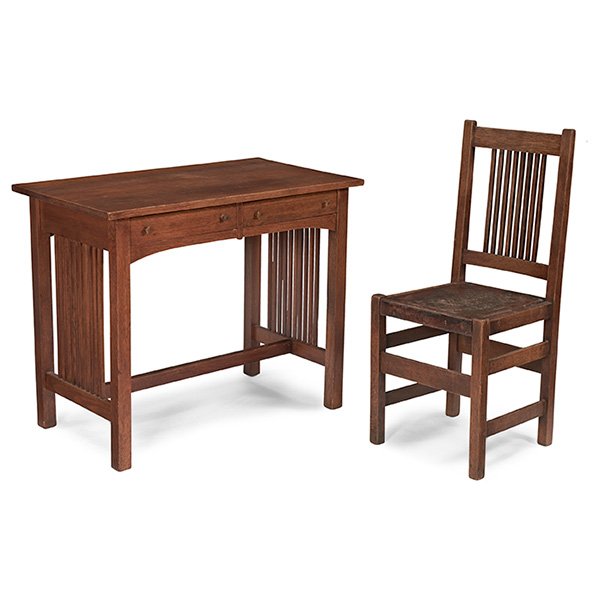 L & JG Stickley spindle writing table with chair, #330 (1 of 1)