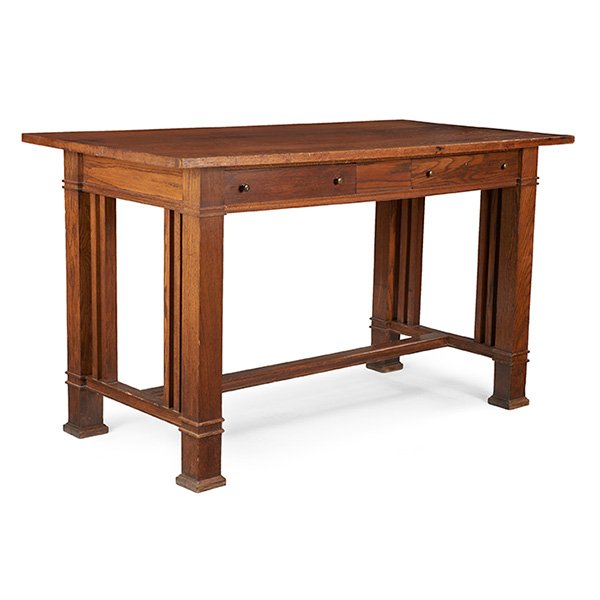 Frank Lloyd Wright (1867-1959) for the Frank L. Smith: Frank Lloyd Wright (1867-1959) for the Frank L. Smith Bank, standing desk, Dwight, IL, 1905, oak, brass, 69"w x 35.5"d x 40.5"h