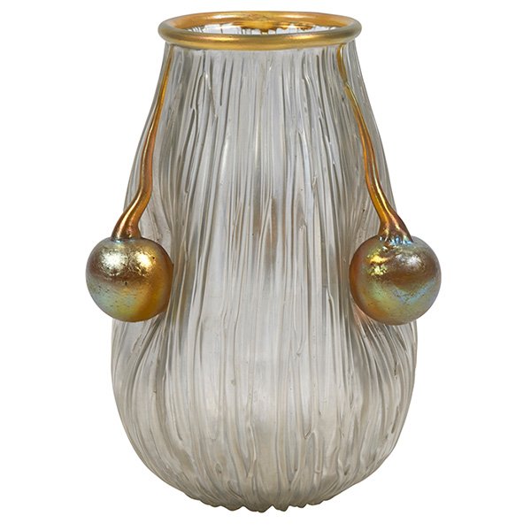Loetz Boule-Boule vase 5"dia x 7.5"h: Loetz, Boule-Boule vase, iridescent glass, unsigned, 5"dia x 7.5"h