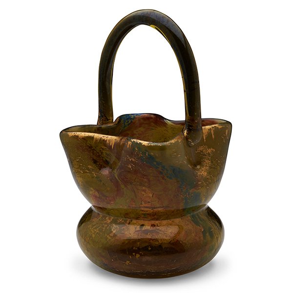 Ernest-Baptiste Leveille (1841-1913) basket vase 6"w x (1 of 3)