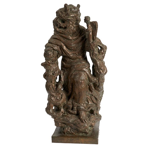 Milton Horn, (Ukrainian/American, 1906-1994), Moses: Milton Horn, (Ukrainian/American, 1906-1994), Moses (together with a freeze by the artist and a photograph of the artist in his studio), bronze, 30"h x 13"w x 13"d