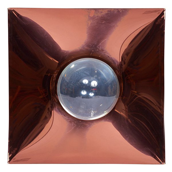 Ron Fritts for Raymor Richards Morgenthau N-303 wall: Ron Fritts for Raymor Richards Morgenthau, N-303 wall sculpture, New York, USA, 1970s, Mylar, mirrored Plexiglas, signed "Fritts" with Studio label, 42"w x 10"d x 42"h