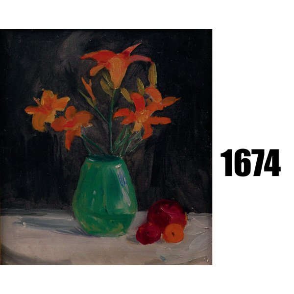 Bessie Hoover Wessel, "Floral Still Life", oil: Bessie Hoover Wessel (American), "Floral Still Life", oil on canvas, unsigned, framed, 17.5" x 19.5". Cincinnati painter.