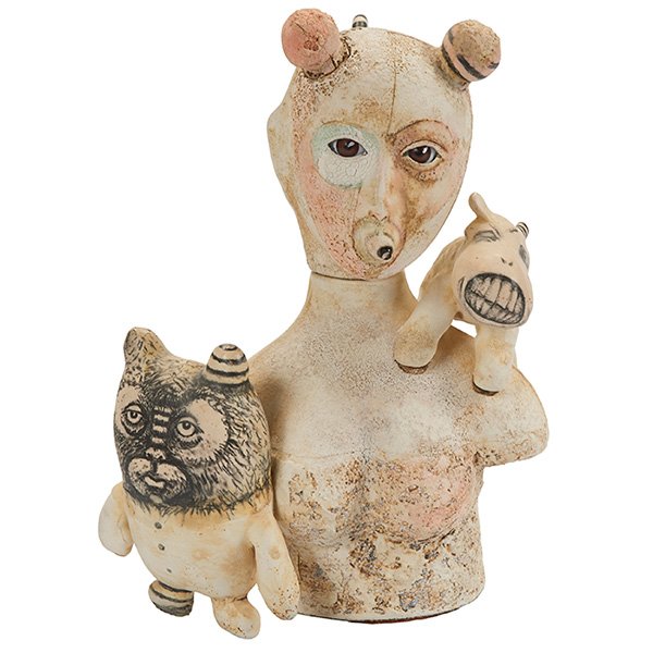 Lisa Clague, (American, b. 1962), Untitled: Lisa Clague, (American, b. 1962), Untitled, ceramic and mixed media, 9"h x 7"w x 4"d