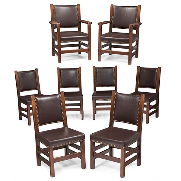 Gustav Stickley dining chairs, set of eight: six side (1 of 3)