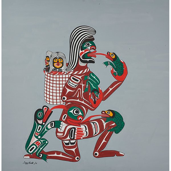 Tony Hunt, (Canadian, b. 1942), Tsonoqwa or Wild Woman: Tony Hunt, (Canadian, b. 1942) Tsonoqwa or Wild Woman of the Woods, 1981, acrylic on canvas, signed and dated lower right, 48" x 48"