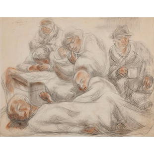 Morris Topchevsky, (Russian/American, 1899-1947),: Morris Topchevsky, (Russian/American, 1899-1947) Plight of the Refugees, 1939, pencil and pastel on paper, signed and dated upper left, 21" x 27"