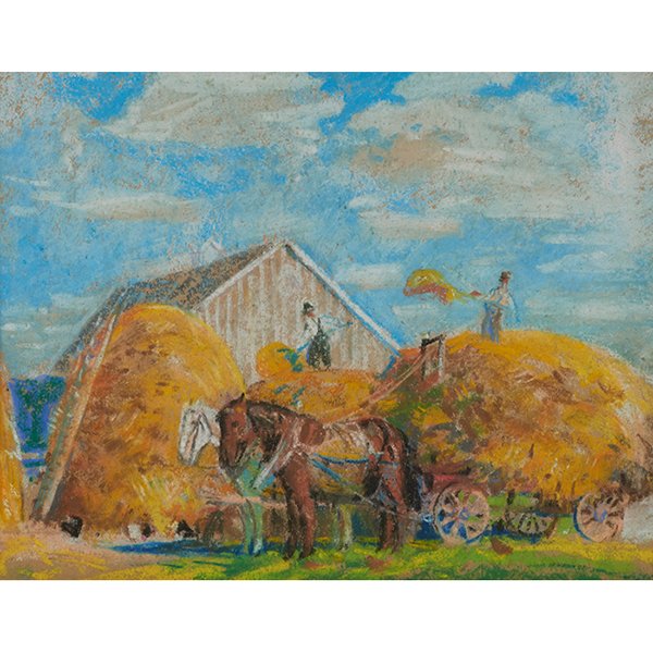 Albert Krehbiel, (American, 1873-1945), Hay Workers,: Albert Krehbiel, (American, 1873-1945) Hay Workers, pastel on paper, 13.5" x 17.25"
