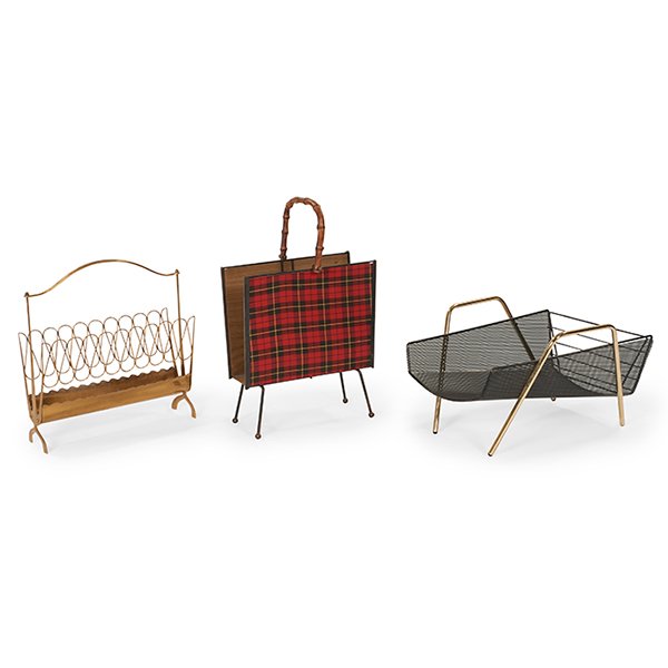 Mid-century Modern Magazine racks, three brass: 17"w x (1 of 1)