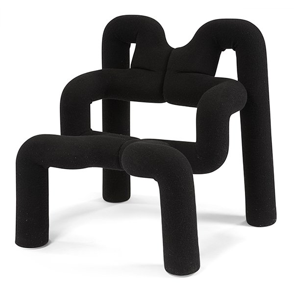 Terje Ekstrom for (b. 1944) Ekstrem (Extreme) chair: Terje Ekstrom for (b. 1944) Ekstrem (Extreme) chair, Norway, 1980s, fabric-covered foam, steel frame, 29"w x 27.5"d x 31.5"h