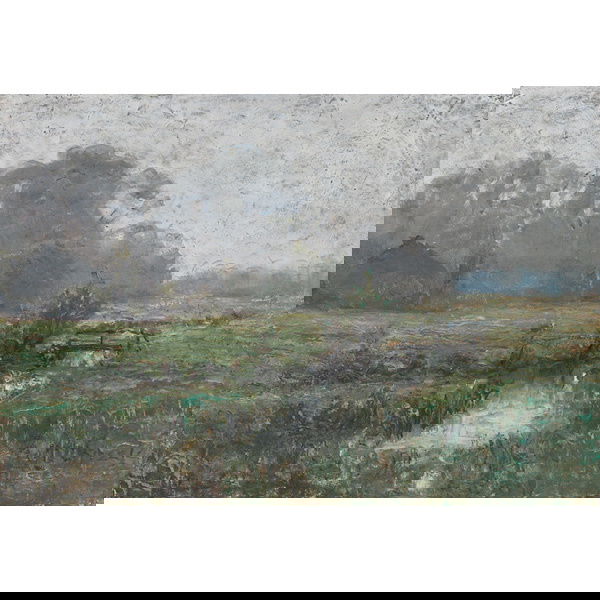 Theodore Clement Steele "The Footbridge", oil: Theodore Clement Steele (American 1847-1926), "The Footbridge", c. 1888; oil/board, 13" x 19", signed. Steele worked as a portrait painter in Indianapolis as early as 1873. He went to Munich in 1880 t