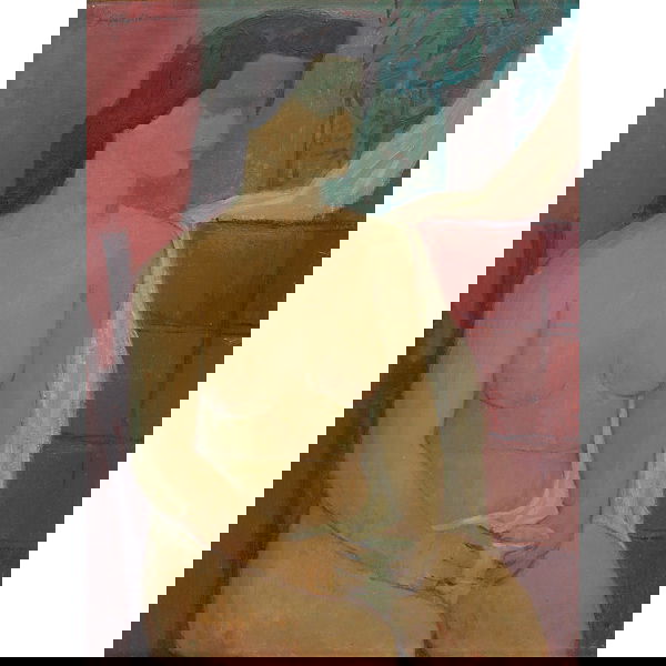 August Mosca, Seated Nude, oil: August Mosca (American/Italian, b.1909), "Seated Nude", c.1948; oil/canvas, 21" x 16", signed. Mosca studied at the Art Students League and the Yale School of Fine Art. He exhibited at the National Ac