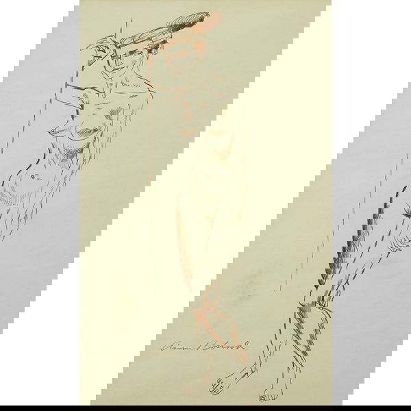 Aaron Bohrod, Nude, ink: Aaron Bohrod (American, 1907-1992) "Nude", c. 1940; ink drawing, 11.5" x 7", signed.