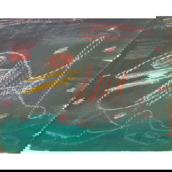 Aaron Bohrod, Fish, mixed media: Aaron Bohrod (American, 1907-1992), "Fish", c. 1940; mixed media, 10" x 13", signed.