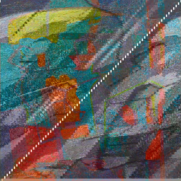 Mario de Ferrante, Abstract oil: Mario de Ferrante (Italian/American, 1898-1992), "Abstract", c.1950; oil/board, 23" x 23", signed