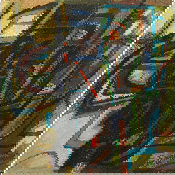 Mario de Ferrante, Abstract,oil: Mario de Ferrante (Italian/American, 1898-1992), "Abstract", c.1950; oil/board, 23" x 23", signed.