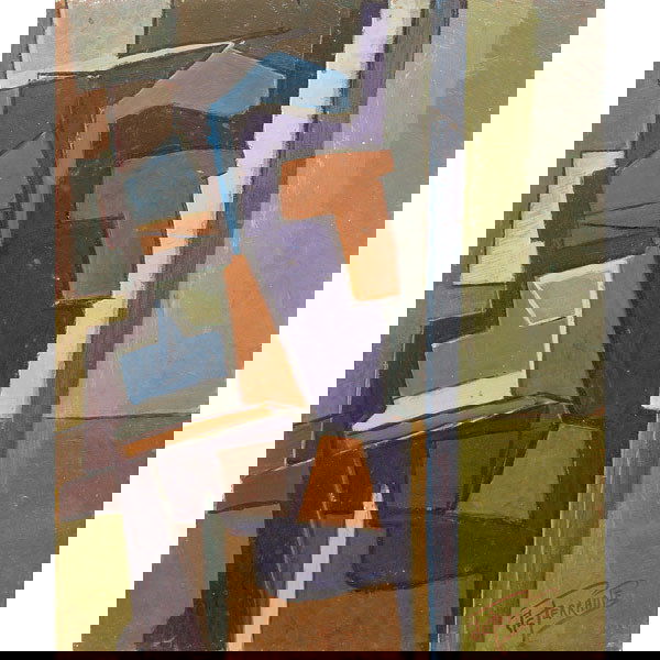 Mario de Ferrante, Energy, oil: Mario de Ferrante (Italian/American, 1898-1992), "Energy", c.1950; oil/board, 20" x 24", signed. Studied with Antonio Mancini in Italy before coming to the United States in 1922. When he first came to