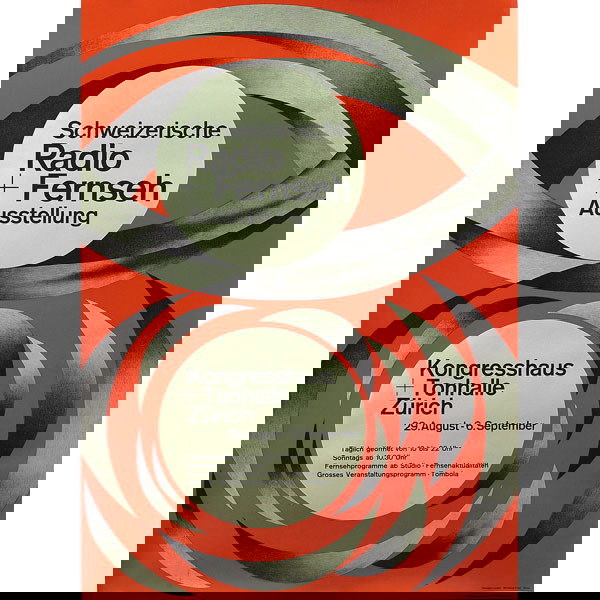 1950s poster, advertisement for Swiss Radios & Tel: 1950s poster, advertisement for Swiss Radios & Televisions, Hoenneger-Lavater, Zurich Congress House & Townhall, marked Hoenneger-Lavater, printed by Wolfsberg-Druck Zurich, linen backed, 36" x 50"