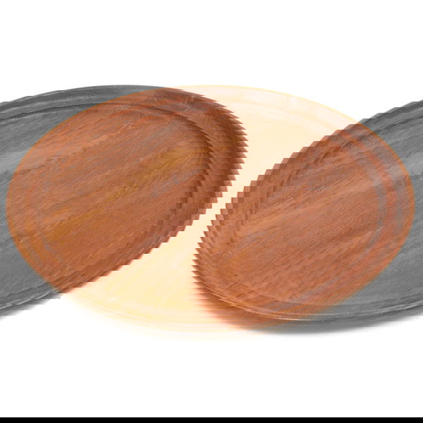 Henning Koppel platter, by Georg Jensen: Large Henning Koppel platter, by Georg Jensen, teak, Denmark, branded mark "Georg Jensen Henning Koppel Made in Denmark", 16.5"dia. x 5"h, very good condition