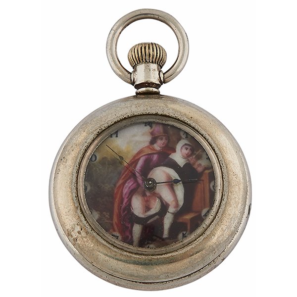 Erotic Bishop and Nun open face pocket watch: Erotic, Bishop and Nun open face pocket watch, 1.5"dia.