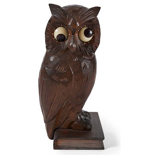 Oswald Uhrenfabrik Owl On A Book Rolling Eye Clock