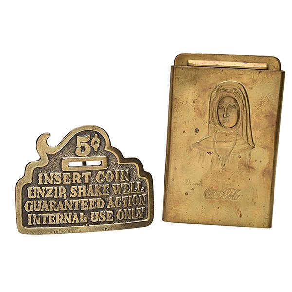 Erotic Coca Cola Nun and Insert Coin belt buckle: Erotic, Coca Cola Nun and Insert Coin belt buckle, brass, larger: 2.5"w x.5"d x 3 3/4"h