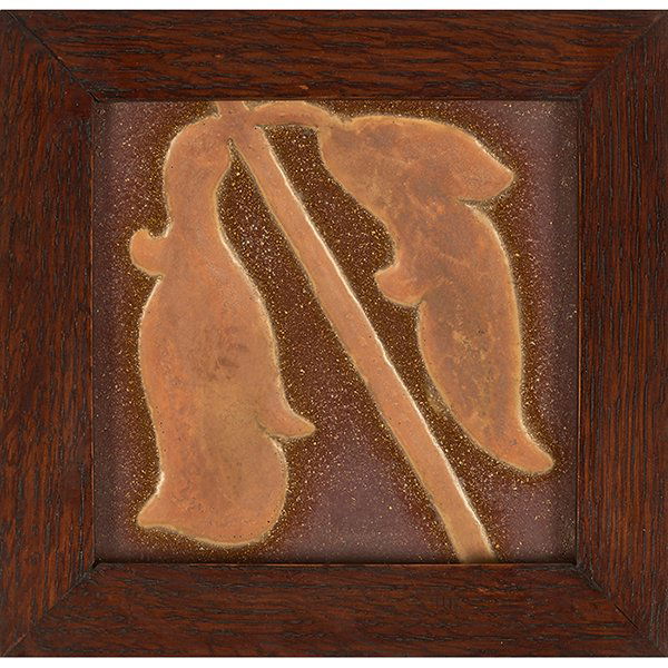 Grueby Faience Company Leaf tile tile: 6"sq; frame: (1 of 1)