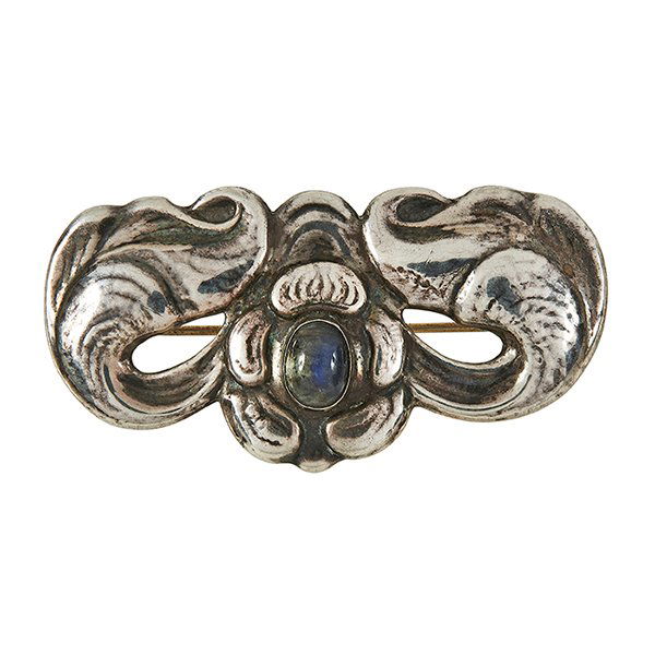 Bernhard Hertz Foliate brooch 3"w x 1 1/2"h: Bernhard Hertz, Foliate brooch, Denmark, .830 silver, labradorite, stamped hallmarks, 3"w x 1 1/2"h
