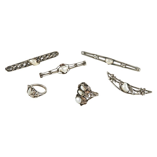 Arts & Crafts jewelry: (4) bar pins and (2) rings (1 of 1)