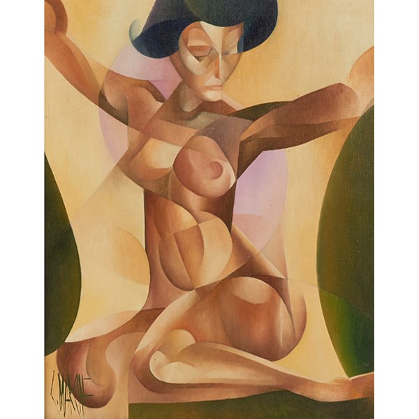 Christian Marche, (American, 20th century), Cubist: Christian Marche, (American, 20th century), Cubist Nude, oil on canvas, signed lower left, 16" x 13.25"