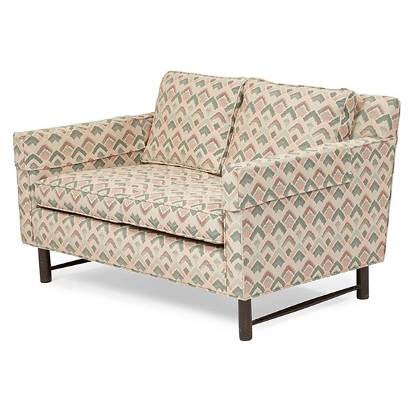 Edward Wormley (1907-1995) for Dunbar loveseat 46"w x: Edward Wormley (1907-1995) for Dunbar, loveseat, Berne, IN, USA, c.1954, upholstery, stained mahogany, unsigned, reupholstered, 46"w x 33"d x 28"h