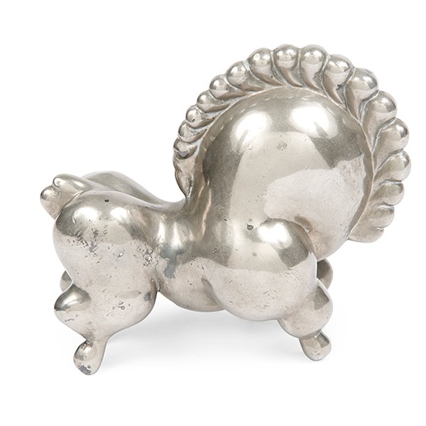 Russel Wright (1904-1976) for Russel Wright, Inc.: Russel Wright (1904-1976) for Russel Wright, Inc., Libbiloo bookend, USA, c.1930, nickel-plated metal, unsigned, some wear, 6.5"w x 3"d x 5.5"h