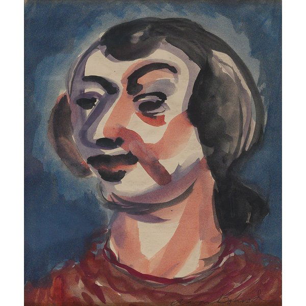 Aaron Bohrod, Portrait , watercolor: Aaron Bohrod (American, 1907-1992), "Portrait of a Woman", c.1940; watercolor, 10" x 8", signed; illustrated in the Bohrod book, 18 x 24 McVicker frame