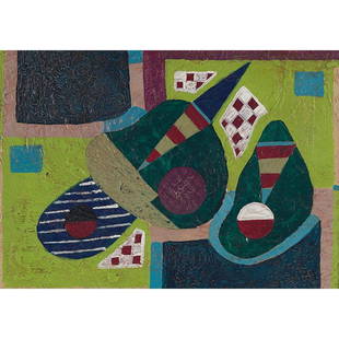 Alexander Corazzo, Abstract, oil: Alexander Corazzo (American/French, 1908-1971), "Abstract", c.1940; oil/masonite, 7" x 10", signed on verso. Non-objective painter and member of the New Bauhaus. He studied in France at La Martiniere,